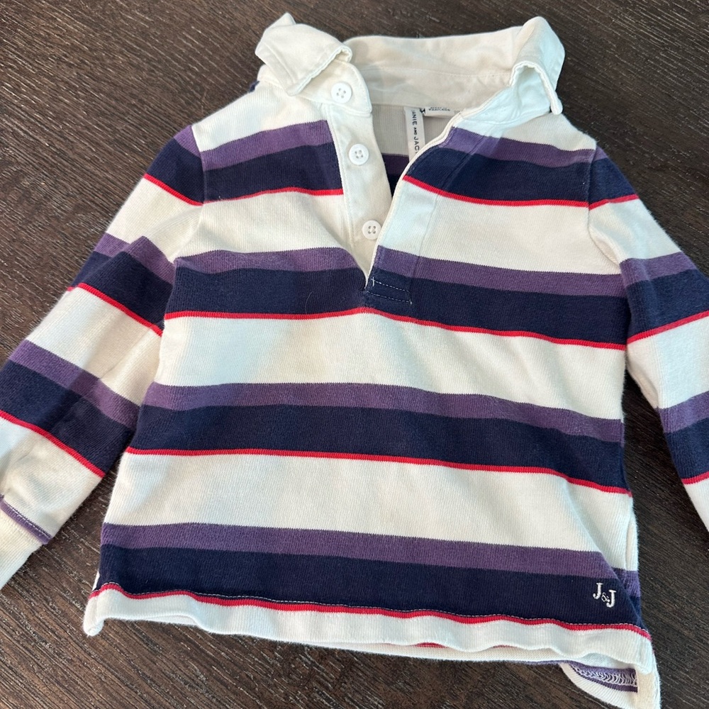 Janie and Jack bundle- Navy and Purple Shirt and navy blue cardigan